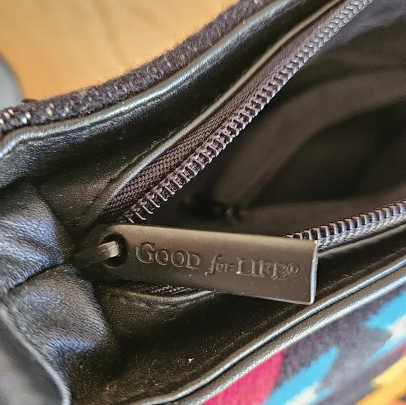 Pendleton Wool Southwestern Crossbody Bag Black Leather Aztec Boho - Picture 9 of 14